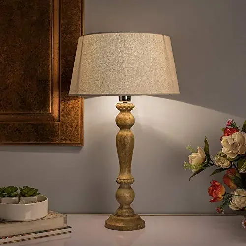1`Polka Natural Wood Table Lamp with Khadi Shade