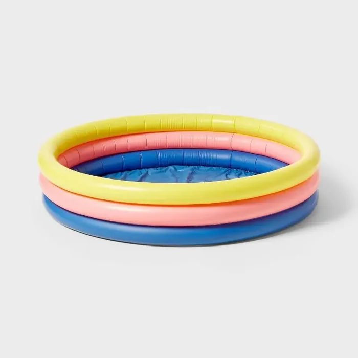 10.63‘‘ x 4.13‘‘ x 15‘ 3 Ring Pool 105 gal Round Kiddie Pool – Yellow/Pink/Navy – Sun Squad™