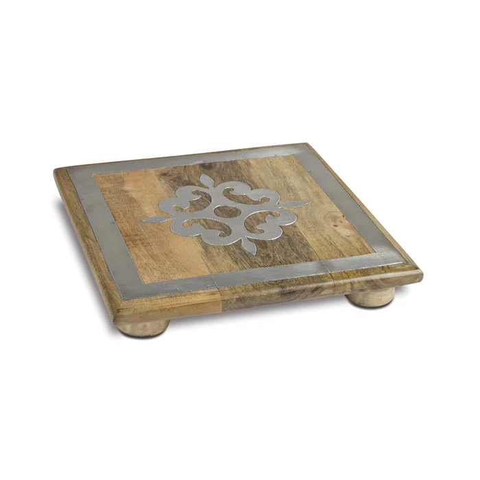 10″ WOOD TRIVET WITH METAL