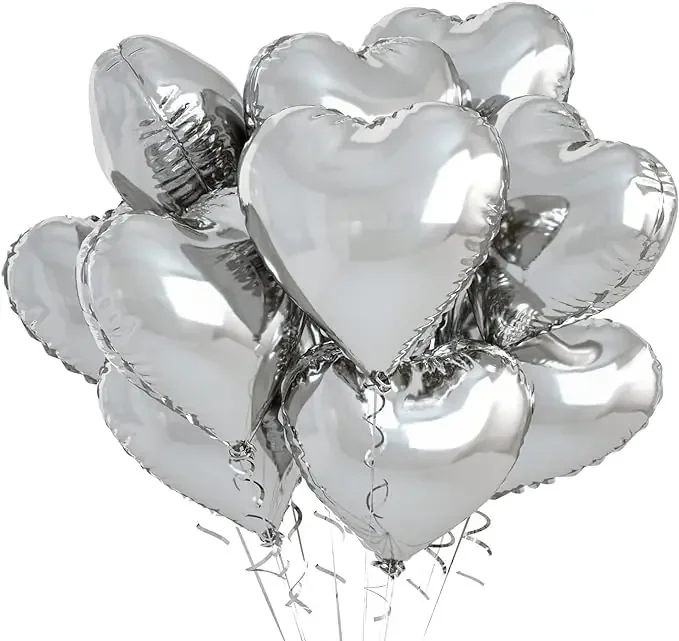 10 Heart Balloons Foil Balloons for Party Decorations Party Supplies10 Pieces (Silver)
