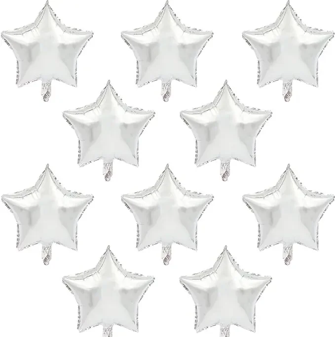 10 Inch Star Shape Foil Balloon Helium Balloon Birthday Party Decoration Silver (Pack Of 10)