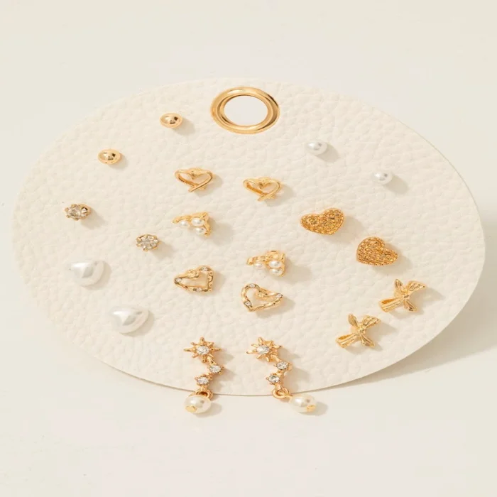 10 Piece Pearl And Bow Earring Set – Gold