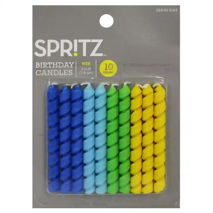 10ct Birthday Candle Twist Blue/Green – Spritz™ Multicolor Wax Cake Candles, 3″ Height, 10 Pieces