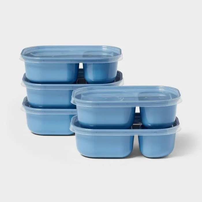 10pc (set of 5) Divided Plastic Meal Prep Food Storage Container Set Blue – Room Essentials™
