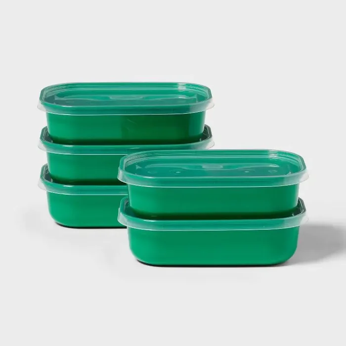 10pc (set of 5) Single Compartment Plastic Meal Prep Food Storage Container Set Green – Room Essentials™