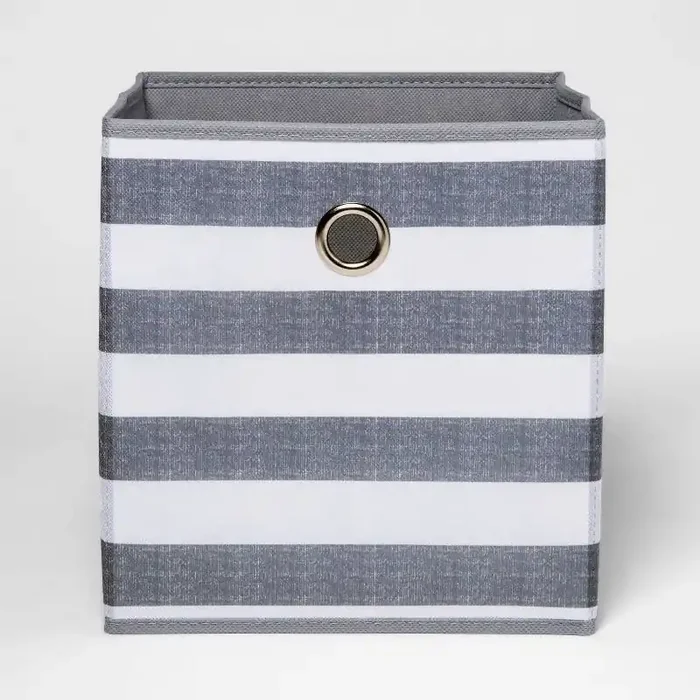 11″ Fabric Cube Storage Bin Gray/White Stripe – Room Essentials™