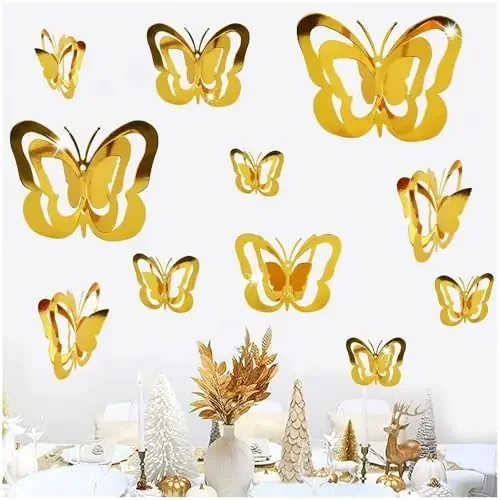 11Pcs 3D Gold Butterfly Decoration Set with 3 Different Size Butterfly for Birthday Baby Shower Nursery Wedding Girl Bedroom Decor Wedding Party Decorations