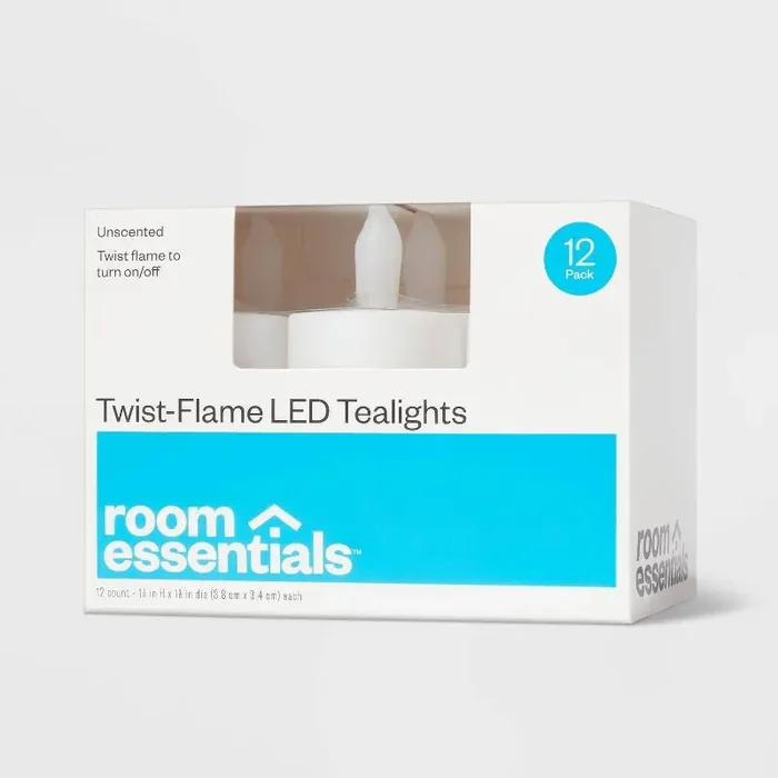 12ct Twist-Flame LED Tealight Candles White – Room Essentials™ Battery-Operated, Plastic Housing
