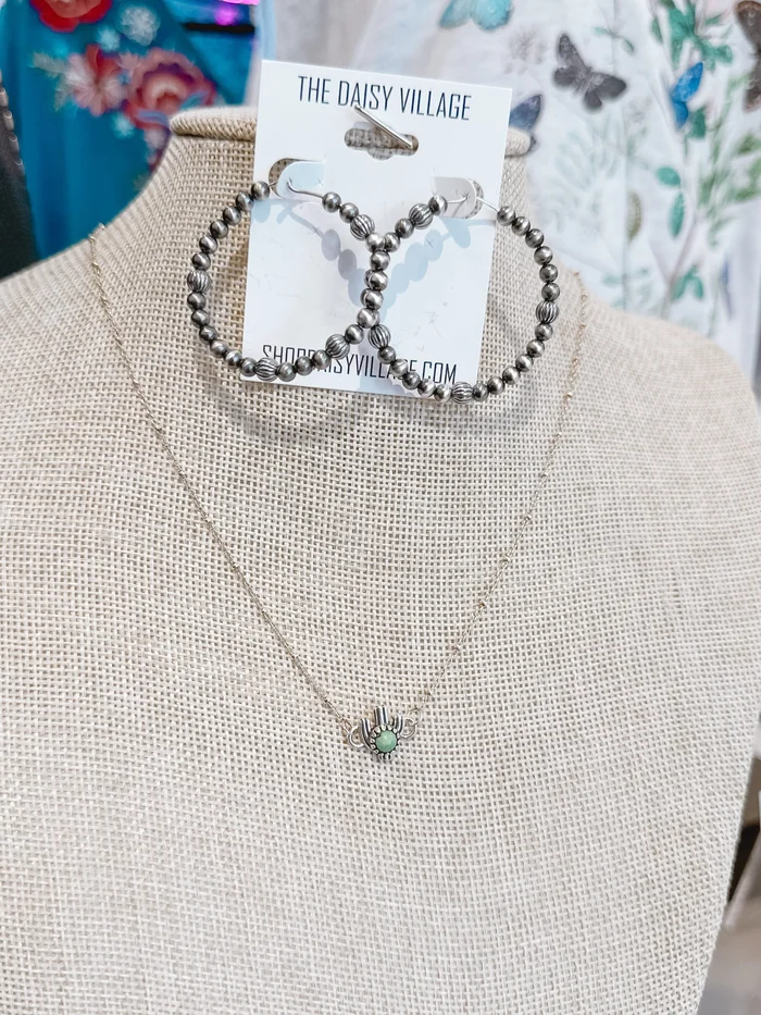 16″ Kingman Turquoise Cactus Satellite Sterling Silver Necklace