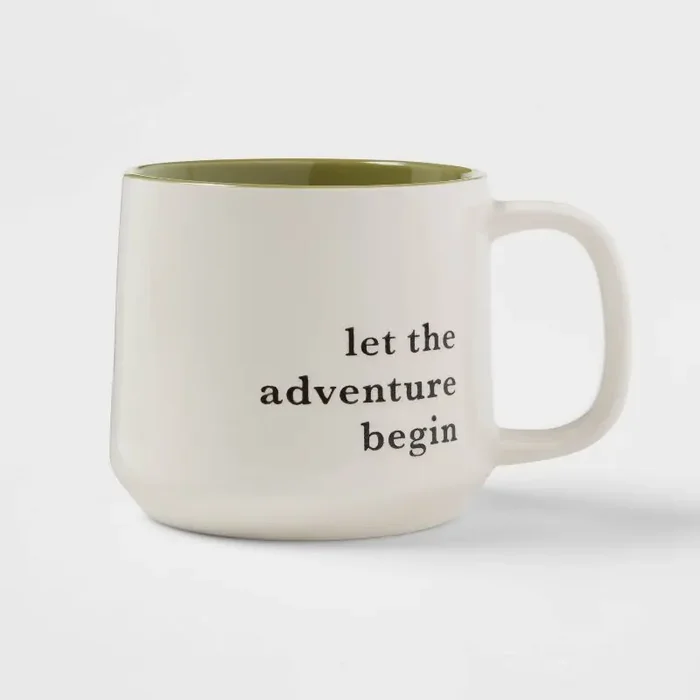 16oz Stoneware Let the Adventure Begin Mug Moss – Threshold™ Traditional Dark Green Coffee Mug, Dishwasher & Microwave Safe