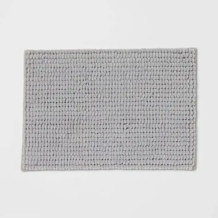 17″x24″ Chunky Chenille Cushion Foam Bath Rug Light Gray – Room Essentials™ PVC Backed, Tufted Polyester, Machine Washable