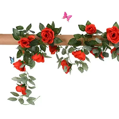 2 Pack 4.2 Feet/Piece Artificial Flower Vine Rattan Hanging Silk Rose Garland for Wedding Venue Backdrops Flower Walls Photo Background Bridal Showers, Baby Showers, and Event Decor (Red)