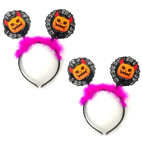 2 Pack Halloween Headbands Pumpkin Davil Cute Cartoon Hair Hoop Hair Accessories for Halloween Costume Cosplay Party Favors Photo Booth