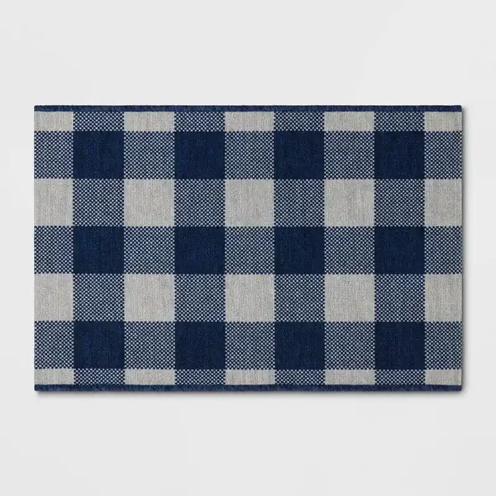 2‘x3‘ Machine Washable Oversized Gingham Handwoven Scatter Accent Rug Gray/Blue – Room Essentials™