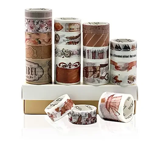 20 Rolls Washi Tape Set Elk Element Masking Tape with 3 Sizes 10/15/30mm Wide Late Autumn Style Decor Colorful Tapes for DIY Craft Planners Scrapbooking (Brown)