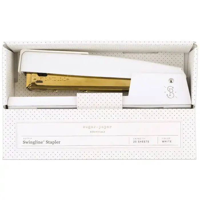 20 Sheet Capacity Stapler White/Gold – Sugar Paper Essentials Fancy Office Stapler, Metal, Non-Powered Desk Tool