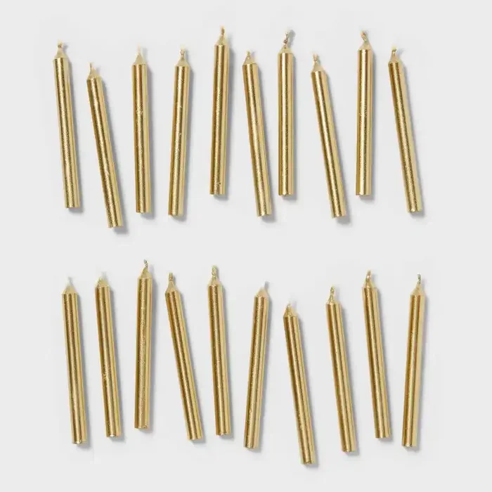 20ct Birthday Candle Gold – Spritz™ Wax Cake Candles, 2.31″ Height, 20 Pieces