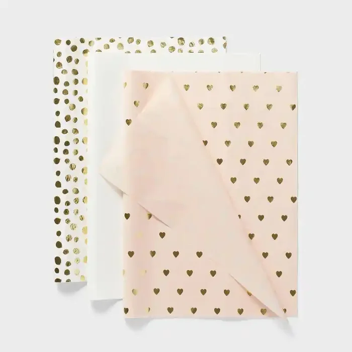 20ct Tissue Paper Pink Metallic Hearts/ Dots Print – Spritz™ Multicolor Gift Packaging, 20 Sheets, 16.5″ x 24″ for All Occasions