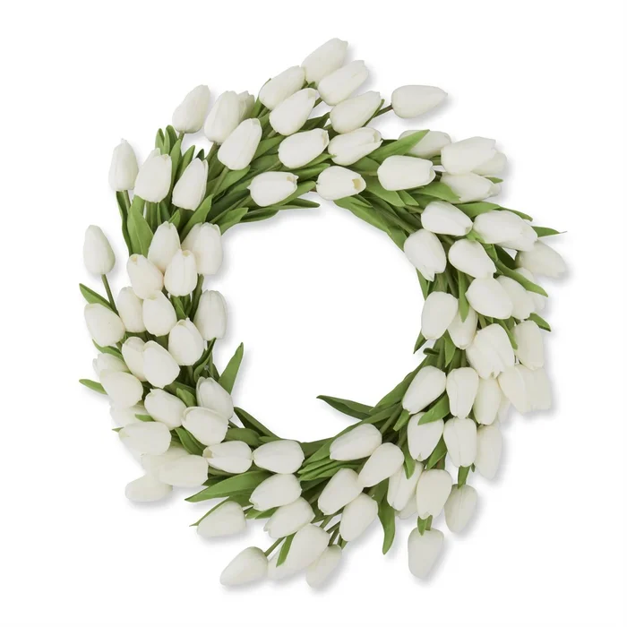 22″ WHITE REAL TOUCH MINI TULIP WREATH