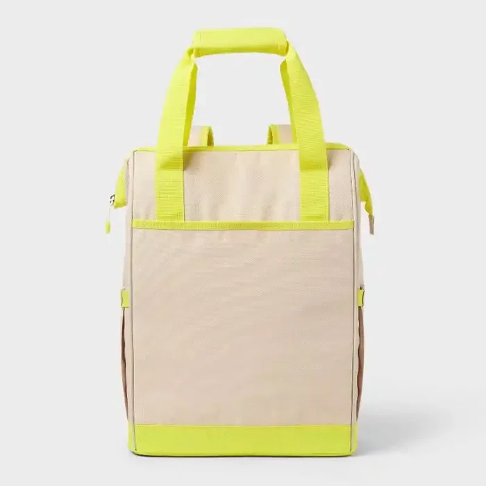 24 Cans/20.4qt Backpack Cooler – Sun Squad™ Beige/Yellow PEVA Liner, Adjustable Straps