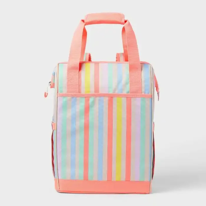 24 Cans/20.4qt Backpack Cooler – Sun Squad™ Striped Zip Closure, Adjustable Straps