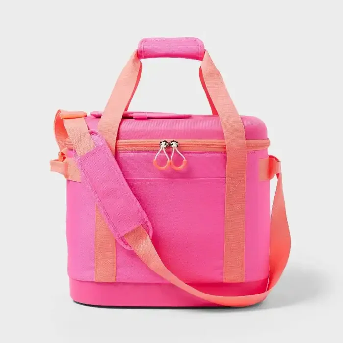 24 Cans/20.7qt Soft Sided Cooler – Sun Squad™ Pink Zip Closure & Adjustable Straps