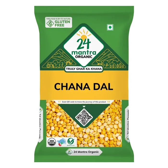 24 Mantra Organic Unpolished Bengalgram/Kandi pappu/Chana Dal – 500gms Pack of 1 100% Organic Chemical Free & Pesticides Free Unadulterated