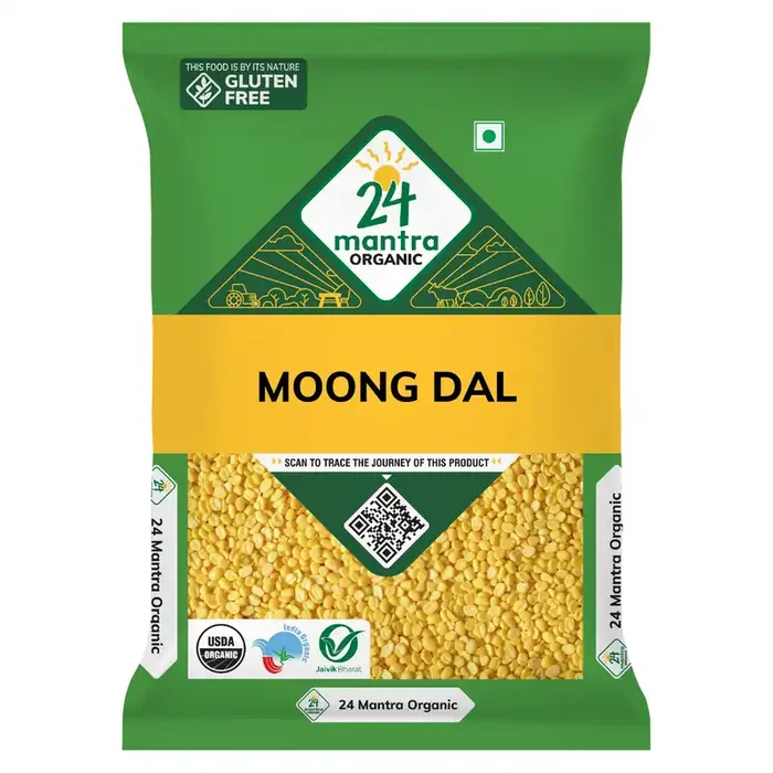24 Mantra Organic Unpolished Moong Dal/Moong Dal Yellow/Pesarupappu – 500gms 100% Organic Chemical Free & Pesticides Free Rich Flavour