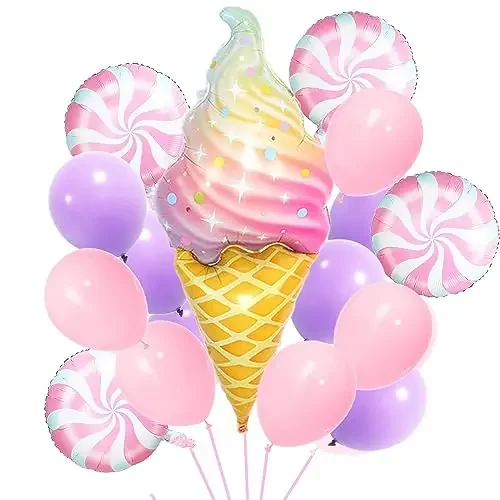25 Pcs Ice Cream Foil Balloon With Pastel Balloons And Candy Party Balloons for Boys And Girls Birthday And Ice Cream Theme Party Decorations