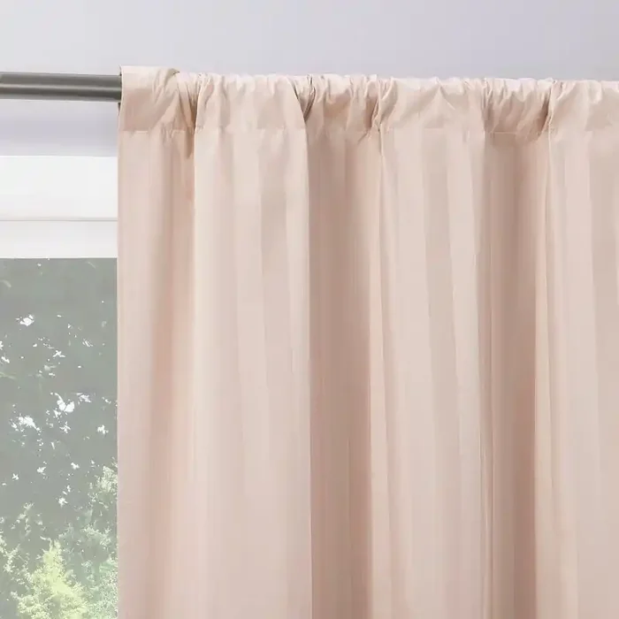 2pc 37″x63″ Sun Zero Dimani Satin Striped 100% Blackout Rod Pocket Curtain Panel Pair Blush Energy Efficient, Noise Reduction
