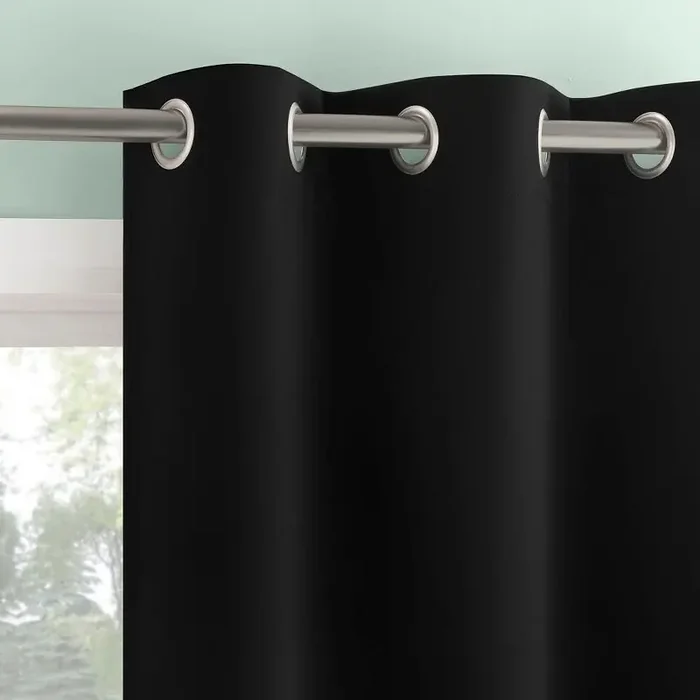 2pc 37″x84″ Sun Zero Tedrow 100% Blackout Grommet Curtain Panel Pair Black Modern Thermal Insulated, Noise Reduction