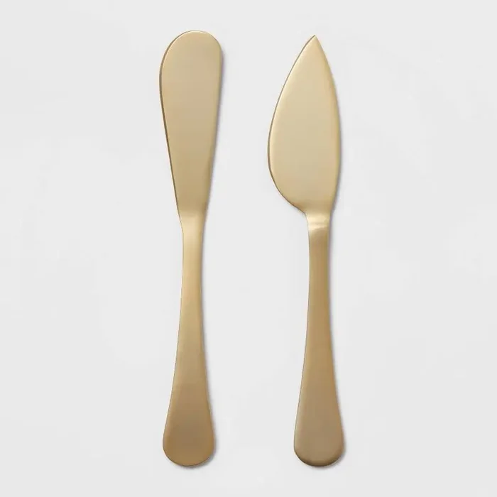 2pc Stainless Steel Cheese Spreader and Knife Set Gold – Threshold™