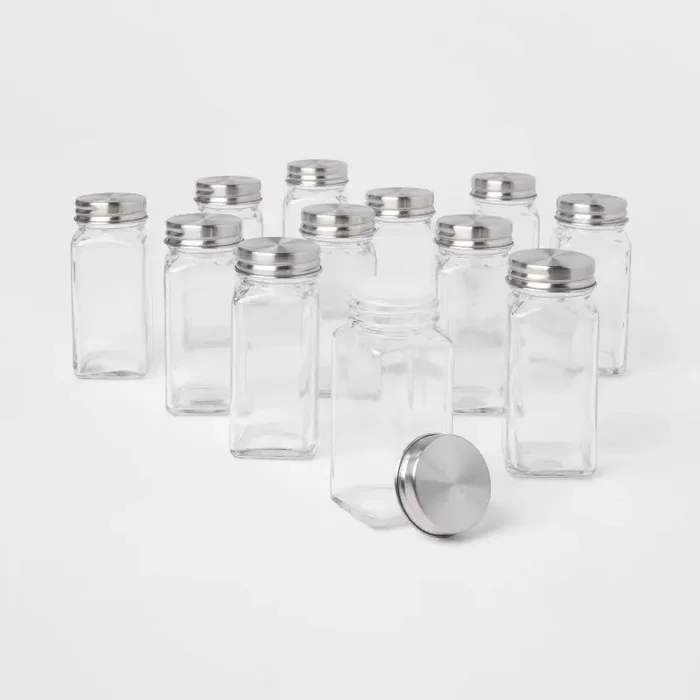 3oz 12pk Square Spice Jar Set – Threshold™ Glass Spice Jars with Lids, Traditional Style, Hand Wash, Clear, 3.5 Volume