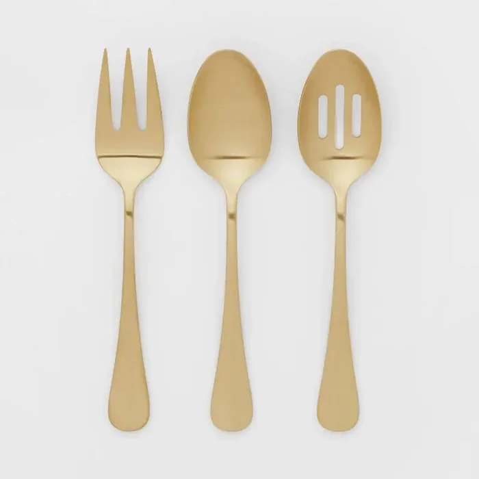 3pc Sussex Serve Set Gold – Threshold™ Stainless Steel Serving Utensils, Hostess Set, Dishwasher-Safe