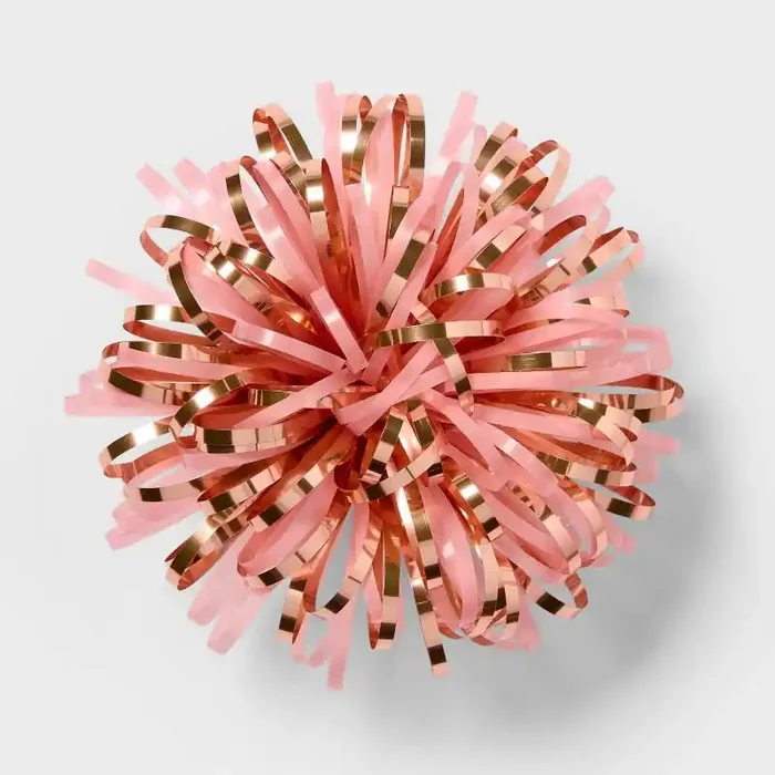 4.5″ Tinsel Bow with Pom Poms Pink – Spritz™ Gift Wrapping Accessory for All Occasions, Decorative Birthday Bow