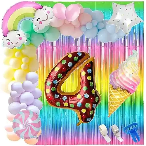 4 Number Ice Cream Balloon Garland Kit 60 Pcs Pastel Balloons Rainbow Ice Cream Curtains ArchGlue Dot Party Balloons Birthday And Ice Cream Theme Party Decorations (4 NUMBER)