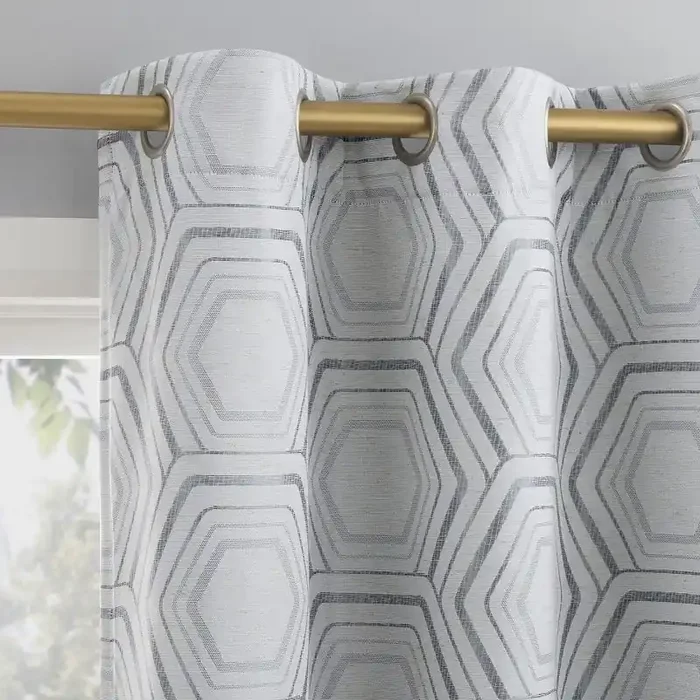 40″x63″ Sun Zero Brevick Geometric Faux Linen 100% Blackout Grommet Curtain Panel Steel Gray Modern, Energy Efficient, Noise Reduction