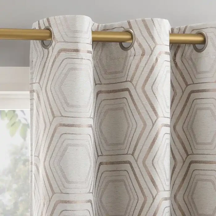 40″x84″ Sun Zero Brevick Geometric Faux Linen 100% Blackout Grommet Curtain Panel Taupe Modern, Energy Efficient, Noise Reduction