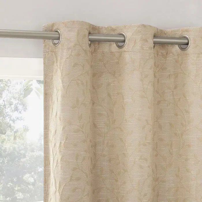 40″x84″ Sun Zero Brinlee Leaf Silhouette 100% Blackout Grommet Curtain Panel Taupe Modern Floral, Energy Efficient