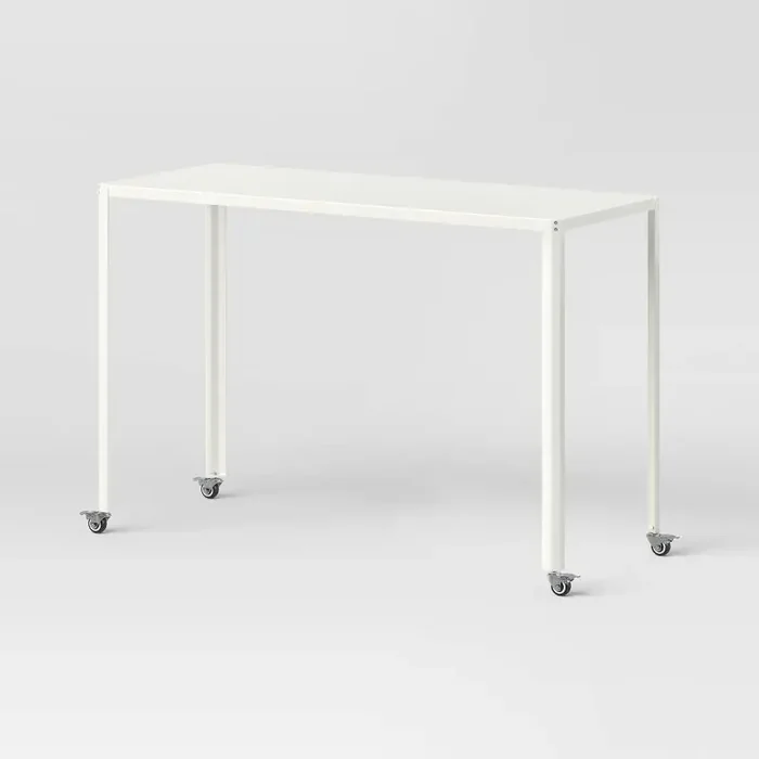 45″ Rolling Metal Computer Desk Chalk White – Room Essentials™