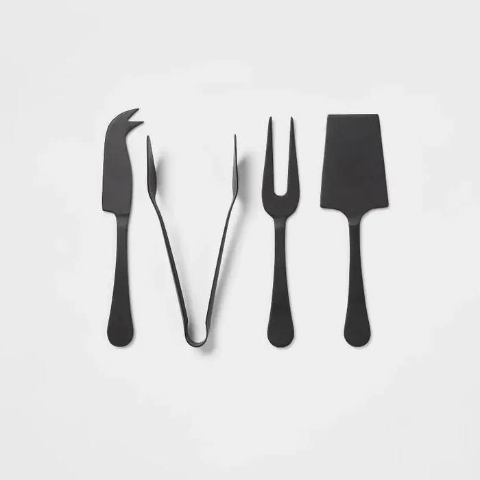 4pc Stainless Steel Cheese Knive Serving Set Black – Threshold™