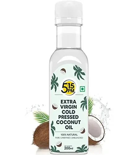 5 15PM Virgin Coconut Oil Cold Pressed For Hair Skin and Cooking Raw & Unrefined 200 ml