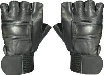 5 O‘CLOCK Sports Full Leather Gym Gloves for Men with Wrist Support Band for Weight Lifting and Exercise Black Color