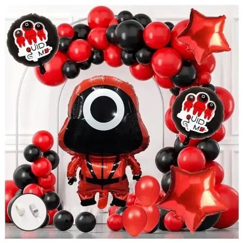 57Pcs Black & Red Quid Game Theme Party Decorations Foil Balloons For Game Theme Birthday Party Black & Red theme party. Game Theme Party.