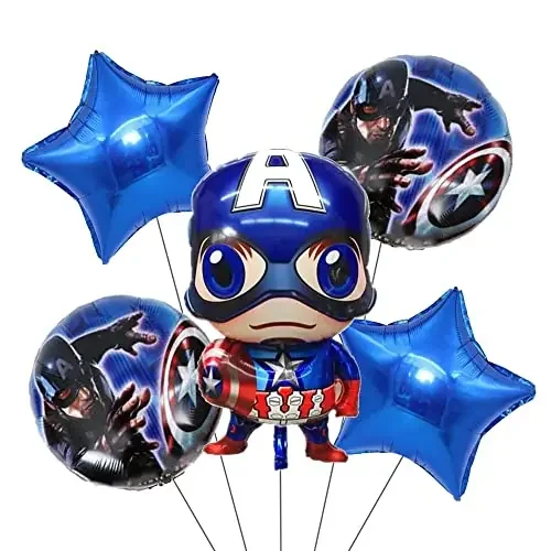 5PCS Superhero Captain Foil Balloons for Kids Birthday Baby Shower Super Hero Theme Party Decorations