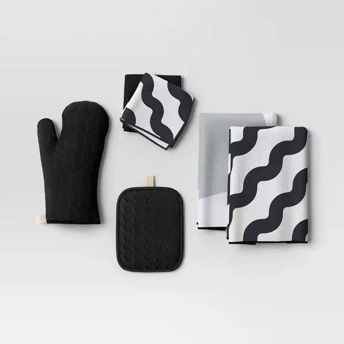 6pc Kitchen Textile Set Black/White – Room Essentials™