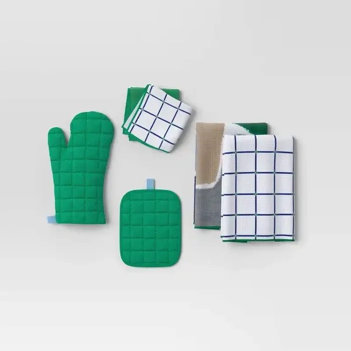 6pc Kitchen Textile Set Blue/Green – Room Essentials™