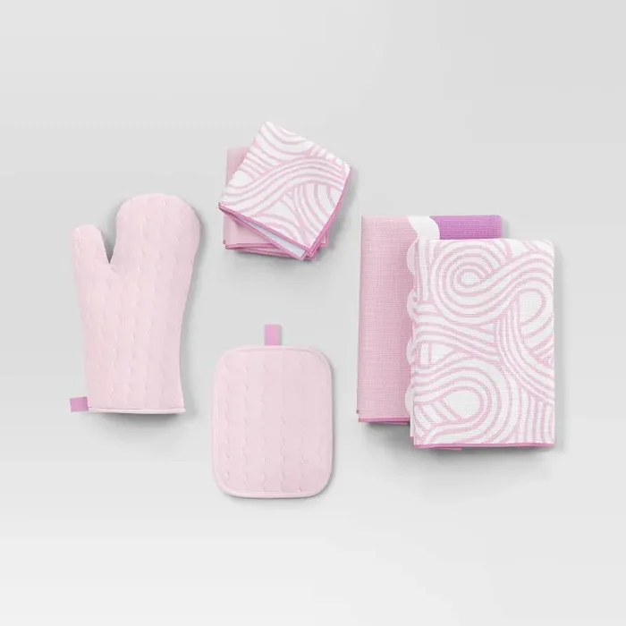 6pc Kitchen Textile Set Pink/Ivory – Room Essentials™