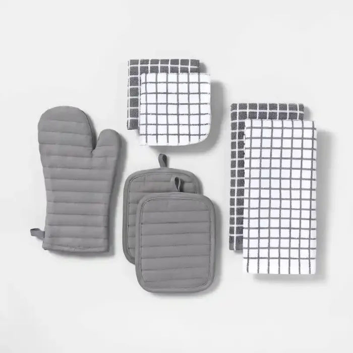 7pc Cotton Kitchen Textile Set Gray – Room Essentials™ Includes Towels, Pot Holders, Oven Mitts, Dish Cloths