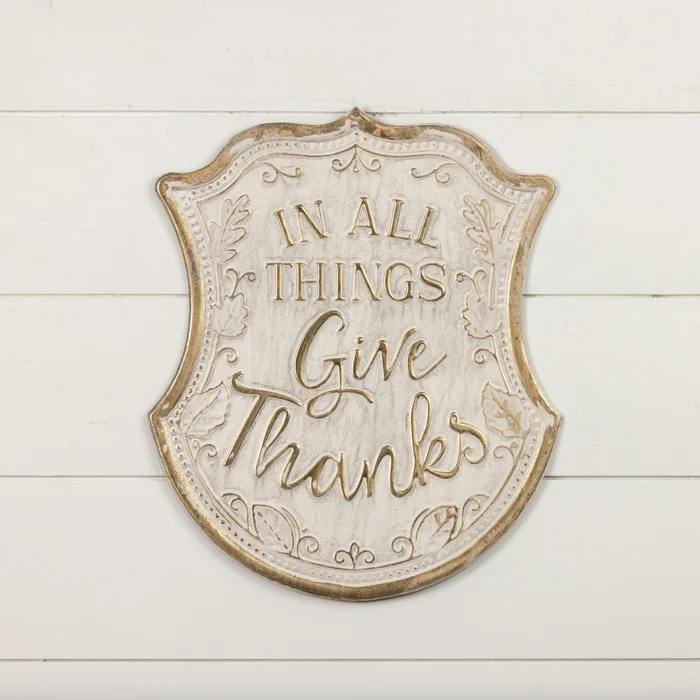 “Give Thanks” Gold & White Sign